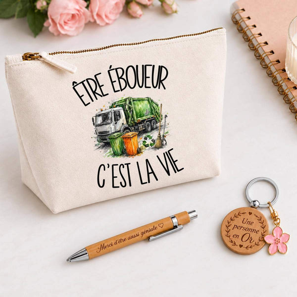 Coffret Cadeau Être éboueur c'est la vie – Trousse, stylo bambou et porte-clés