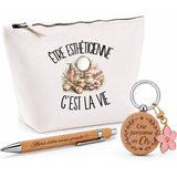 Coffret Cadeau Être esthéticienne c'est la vie – Trousse, stylo bambou et porte-clés