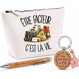 Coffret Cadeau Être facteur c'est la vie – Trousse, stylo bambou et porte-clés