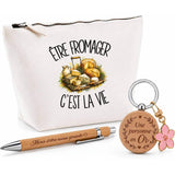 Coffret Cadeau Être fromager c'est la vie – Trousse, stylo bambou et porte-clés