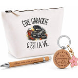 Coffret Cadeau Être garagiste c'est la vie – Trousse, stylo bambou et porte-clés