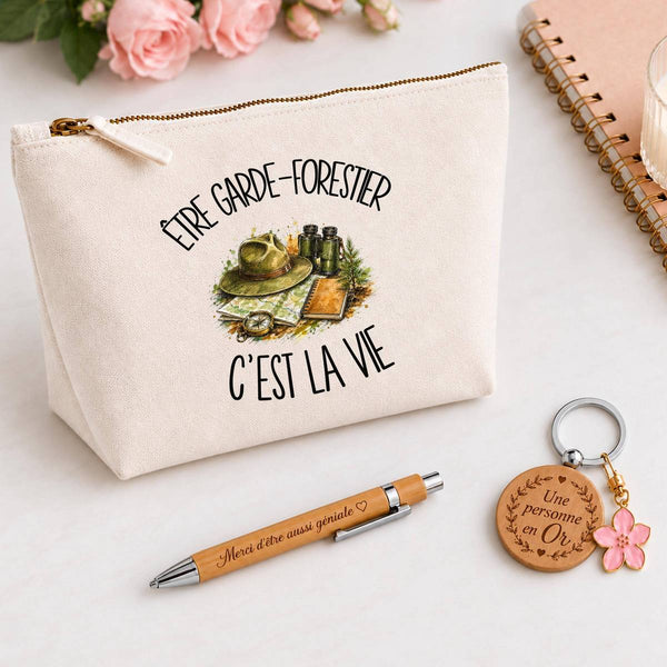 Coffret Cadeau Être garde-forestier c'est la vie – Trousse, stylo bambou et porte-clés