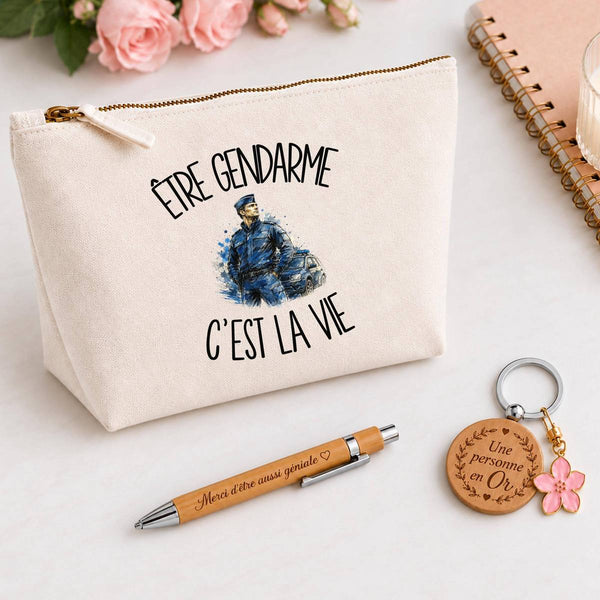 Coffret Cadeau Être gendarme c'est la vie – Trousse, stylo bambou et porte-clés