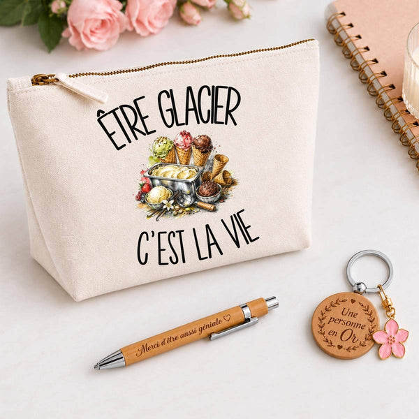 Coffret Cadeau Être glacier c'est la vie – Trousse, stylo bambou et porte-clés