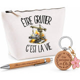 Coffret Cadeau Être grutier c'est la vie – Trousse, stylo bambou et porte-clés