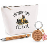 Coffret Cadeau Être maître-chien c'est la vie – Trousse, stylo bambou et porte-clés