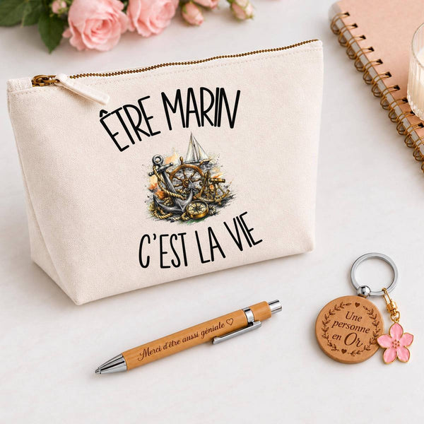 Coffret Cadeau Être marin c'est la vie – Trousse, stylo bambou et porte-clés