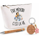 Coffret Cadeau Être médecin c'est la vie – Trousse, stylo bambou et porte-clés