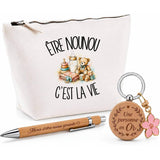 Coffret Cadeau Être nounou c'est la vie – Trousse, stylo bambou et porte-clés