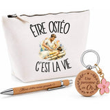 Coffret Cadeau Être ostéo c'est la vie – Trousse, stylo bambou et porte-clés