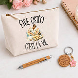 Coffret Cadeau Être ostéo c'est la vie – Trousse, stylo bambou et porte-clés