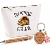 Coffret Cadeau Être pizzaiolo c'est la vie – Trousse, stylo bambou et porte-clés