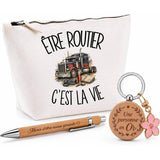 Coffret Cadeau Être routier c'est la vie – Trousse, stylo bambou et porte-clés