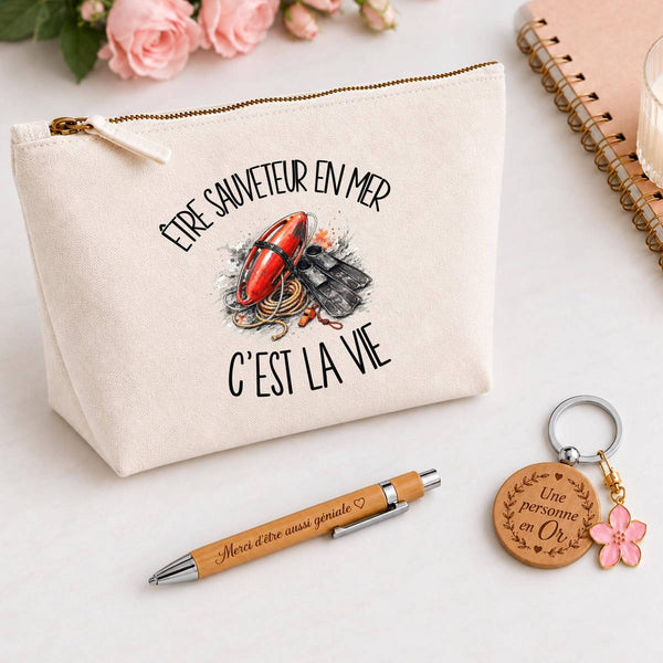 Coffret Cadeau Être sauveteur en mer c'est la vie – Trousse, stylo bambou et porte-clés