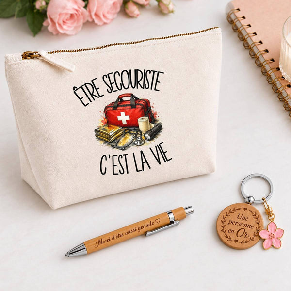 Coffret Cadeau Être secouriste c'est la vie – Trousse, stylo bambou et porte-clés