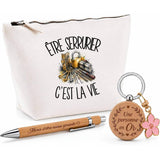 Coffret Cadeau Être serrurier c'est la vie – Trousse, stylo bambou et porte-clés