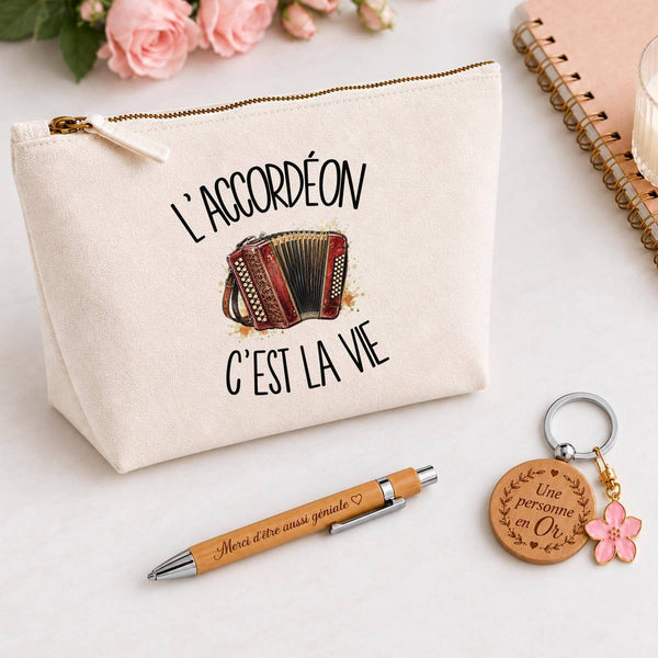 Coffret Cadeau L'accordéon c'est la vie – Trousse, stylo bambou et porte-clés