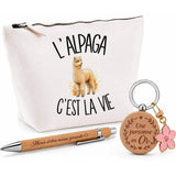 Coffret Cadeau L'alpaga c'est la vie – Trousse, stylo bambou et porte-clés