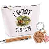 Coffret Cadeau L'Auvergne c'est la vie – Trousse, stylo bambou et porte-clés