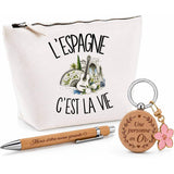 Coffret Cadeau L'Espagne c'est la vie – Trousse, stylo bambou et porte-clés