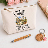 Coffret Cadeau L'Italie c'est la vie – Trousse, stylo bambou et porte-clés