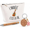 Coffret Cadeau L'ukulélé c'est la vie – Trousse, stylo bambou et porte-clés