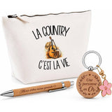 Coffret Cadeau La country c'est la vie – Trousse, stylo bambou et porte-clés