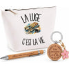Coffret Cadeau La luge c'est la vie – Trousse, stylo bambou et porte-clés