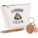 Coffret Cadeau La montagne c'est la vie – Trousse, stylo bambou et porte-clés