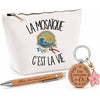 Coffret Cadeau La mosaïque c'est la vie – Trousse, stylo bambou et porte-clés