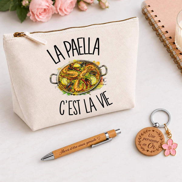 Coffret Cadeau La paella c'est la vie – Trousse, stylo bambou et porte-clés