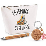 Coffret Cadeau La peinture c'est la vie – Trousse, stylo bambou et porte-clés