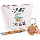Coffret Cadeau La plage c'est la vie – Trousse, stylo bambou et porte-clés