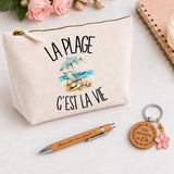 Coffret Cadeau La plage c'est la vie – Trousse, stylo bambou et porte-clés