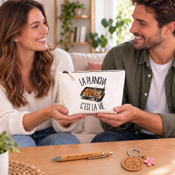 Coffret Cadeau La plancha c'est la vie – Trousse, stylo bambou et porte-clés