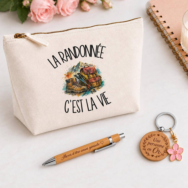 Coffret Cadeau La randonnée c'est la vie – Trousse, stylo bambou et porte-clés