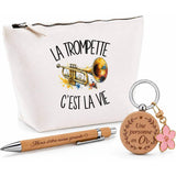 Coffret Cadeau La trompette c'est la vie – Trousse, stylo bambou et porte-clés