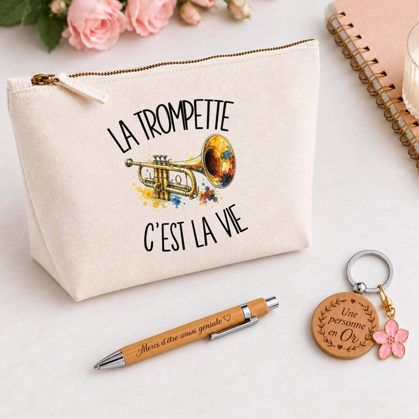 Coffret Cadeau La trompette c'est la vie – Trousse, stylo bambou et porte-clés