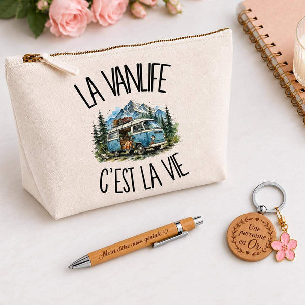 Coffret Cadeau La vanlife c'est la vie – Trousse, stylo bambou et porte-clés