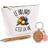 Coffret Cadeau Le billard c'est la vie – Trousse, stylo bambou et porte-clés