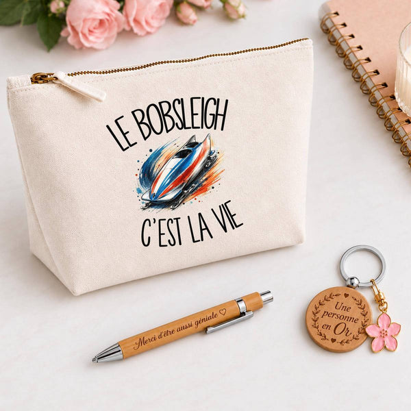 Coffret Cadeau Le bobsleigh c'est la vie – Trousse, stylo bambou et porte-clés