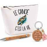 Coffret Cadeau Le canoë c'est la vie – Trousse, stylo bambou et porte-clés