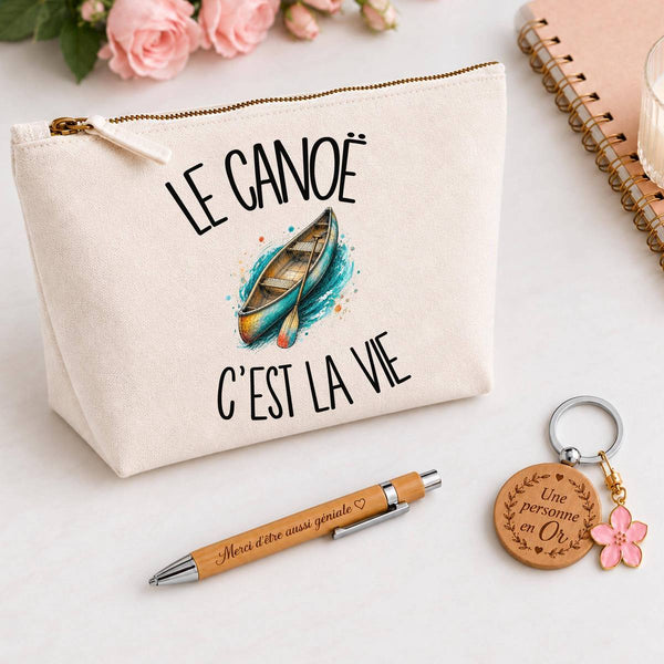 Coffret Cadeau Le canoë c'est la vie – Trousse, stylo bambou et porte-clés