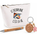 Coffret Cadeau Le deltaplane c'est la vie – Trousse, stylo bambou et porte-clés