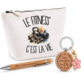 Coffret Cadeau Le fitness c'est la vie – Trousse, stylo bambou et porte-clés
