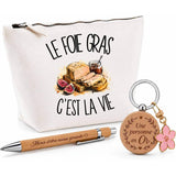 Coffret Cadeau Le foie gras c'est la vie – Trousse, stylo bambou et porte-clés