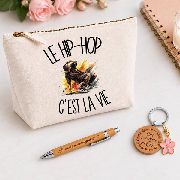 Coffret Cadeau Le hip-hop c'est la vie – Trousse, stylo bambou et porte-clés