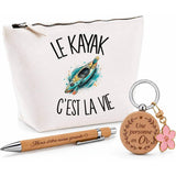 Coffret Cadeau Le kayak c'est la vie – Trousse, stylo bambou et porte-clés