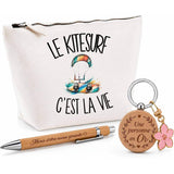 Coffret Cadeau Le kitesurf c'est la vie – Trousse, stylo bambou et porte-clés
