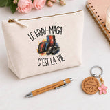 Coffret Cadeau Le krav-maga c'est la vie – Trousse, stylo bambou et porte-clés
